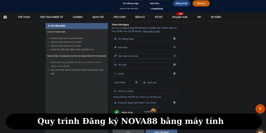 Quy trình Đăng ký NOVA88 nhanh chóng bằng máy tính
